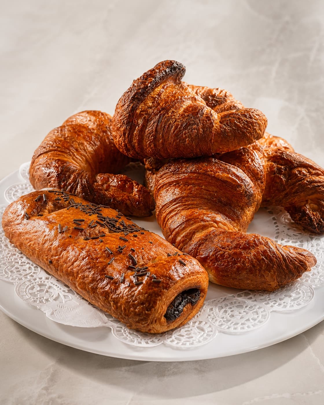 Croissants y napolitanas recién hechos