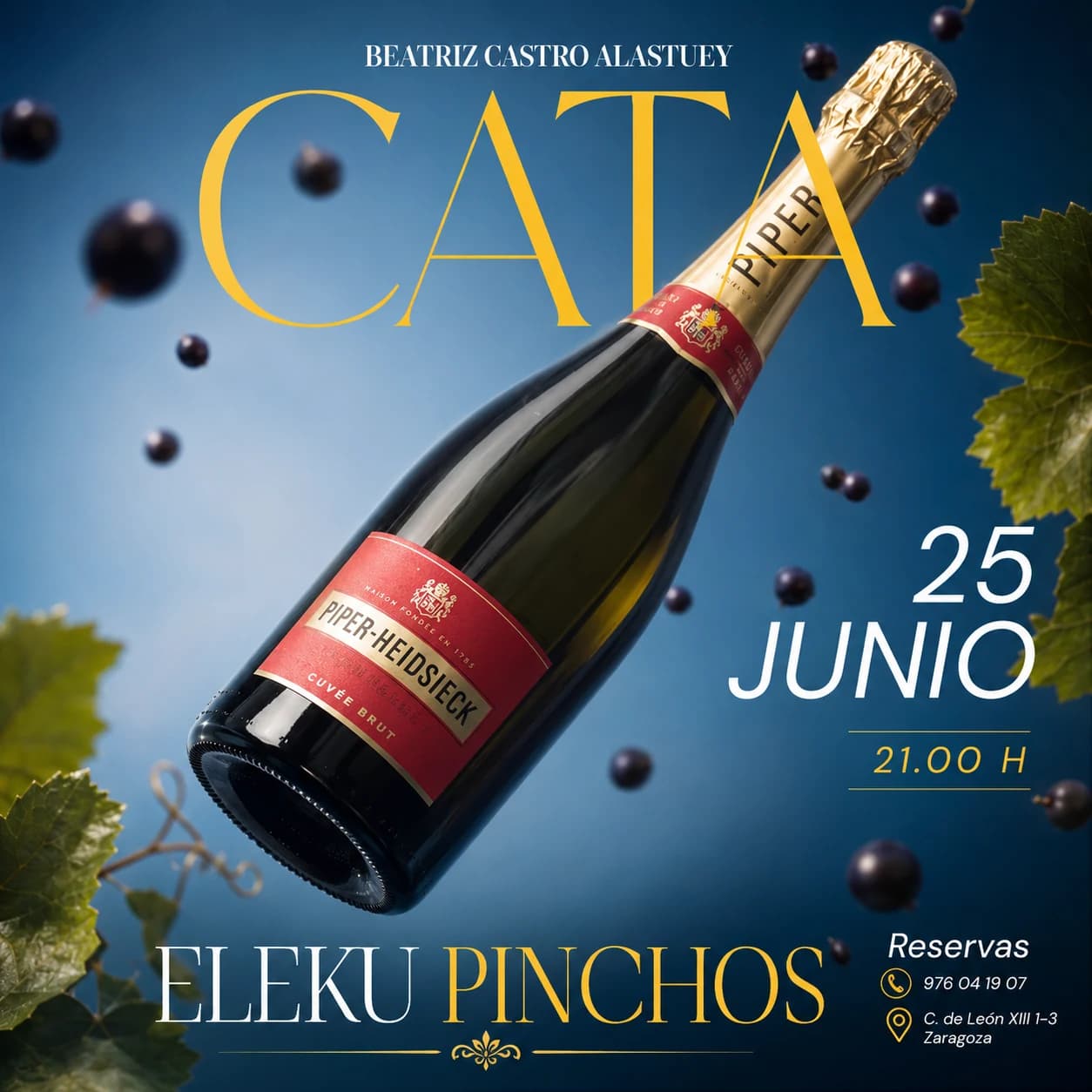 Cartel de la cata de vinos del 25 de junio con Piper-Heidsieck