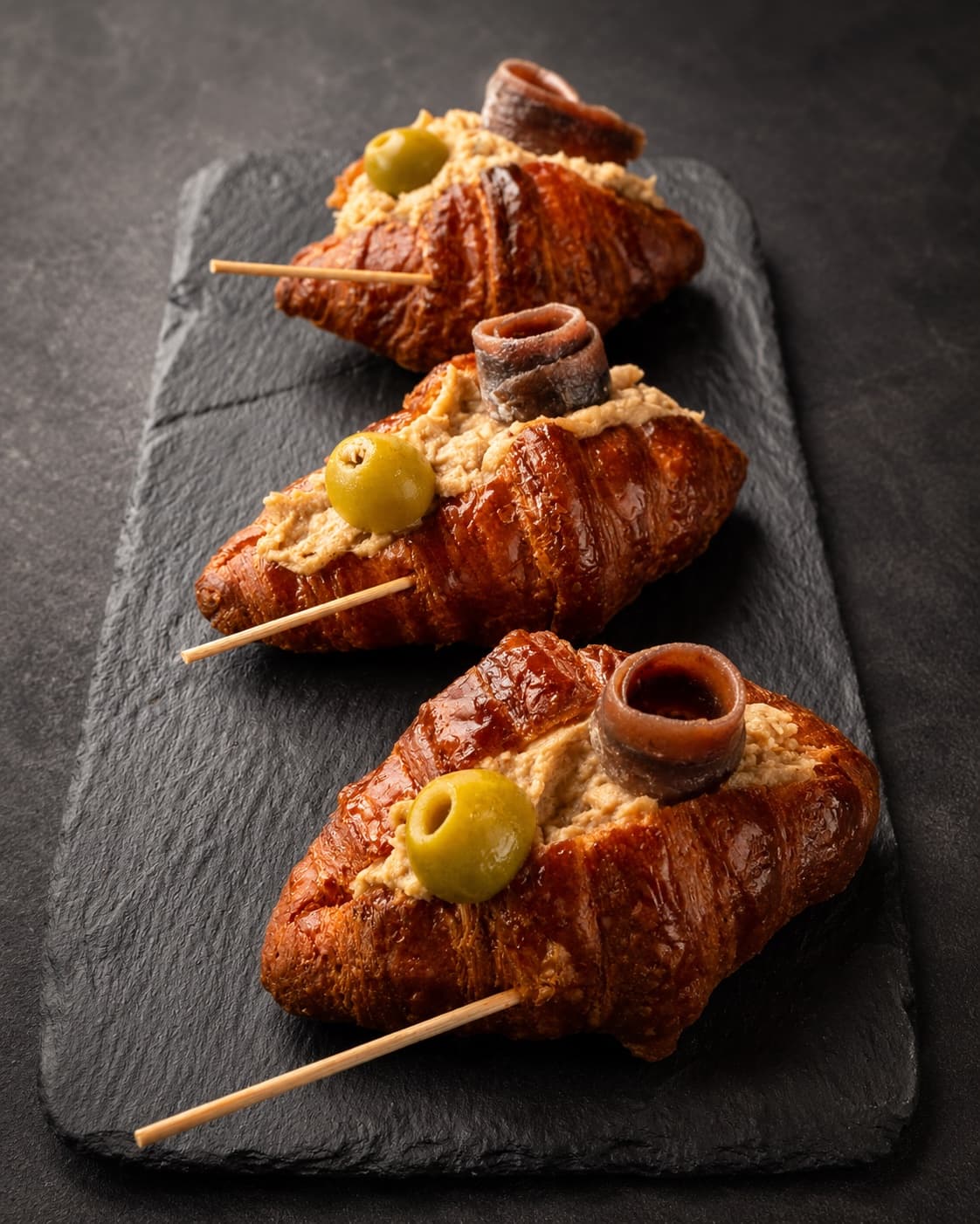 Mini croissant de batida de atún con anchoa